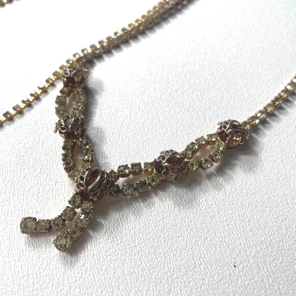 Vintage Rhinestone Statement Necklaces Set Of 2 With Gold-Tone Chains & Intricat - Picture 6 of 14